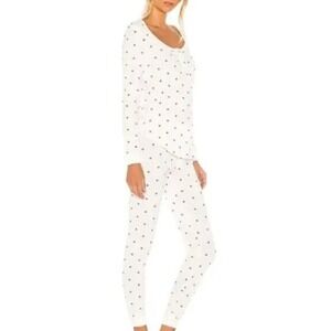 NWT REVOLVE Plush Heart Print Pajama Set Waffle Knit Women's White Size Medium